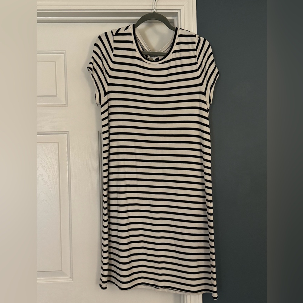 LOFT Black and White Striped Mini Dress